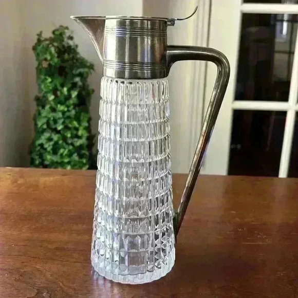 Vtg Crystal Claret Pitcher/Wine Decanter Top Area Handle And Spout Silver Plate - Picture 8 of 8